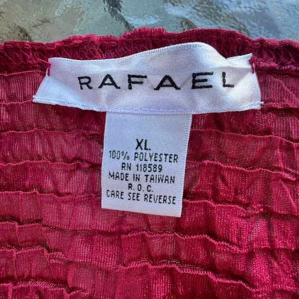 Rafael Textured Crinkle Velvet Floral Top XL Deep Red‎ Long Sleeve Blouse - Image 8