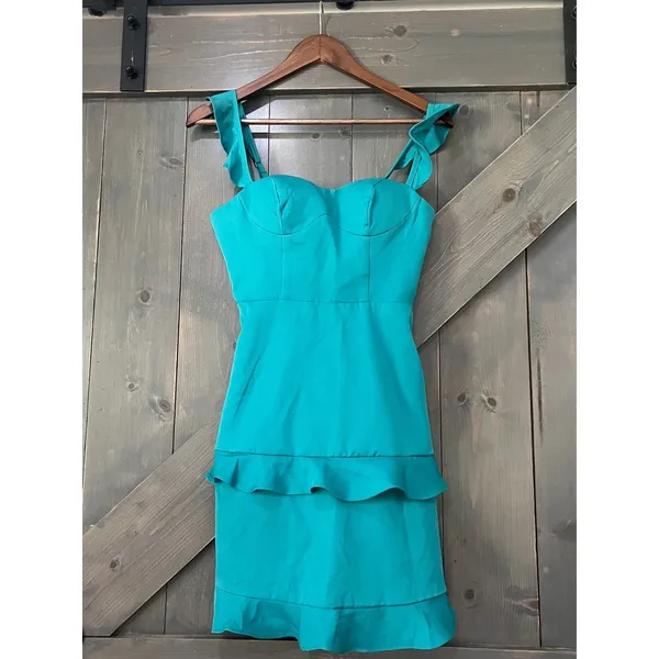 Snow Rose Teal Ruffle Mini Dress Lace Up Back Size 0 Coquette‎ Mermaidcore - Image 3