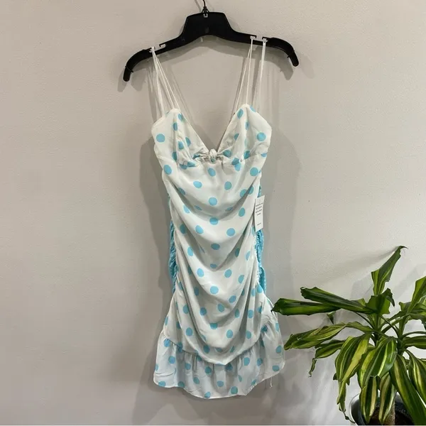 For Love‎ & Lemons Polka Dot Ruched Mini Dress Mesh Back Bodycon Size M - Image 4