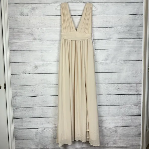 Lulus Heavenly Hues Cream Maxi Chiffon Dress Sz Medium Wedding‎ Bridesmaid Gala - Image 3