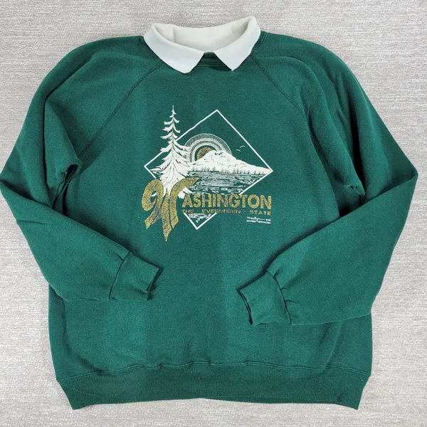 VTG Hanes Washington Evergreen State USA Collar Sweatshirt XL Green Marilyn ‘92 - Image 5
