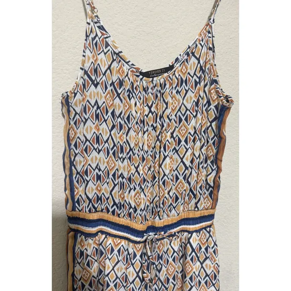 Forever 21‎ Wide Leg Jumpsuit Halter Top Geometric Pattern Boho 70s Retro Sz M - Image 3