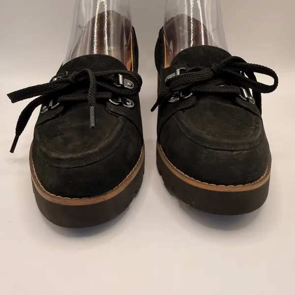 Vionic Teagan Black Suede Lug Sole Platform Loafers Womens Size 7 Moc Toe Lace - Image 4