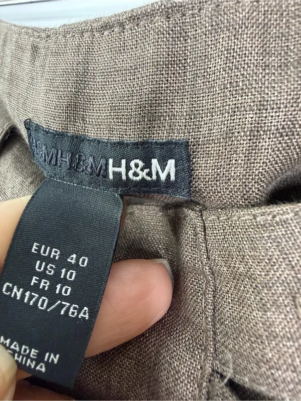 H&M Linen Blend Wide Leg Pants Women’s Size 10 Brown High Rise Pleated Trouser - Image 6