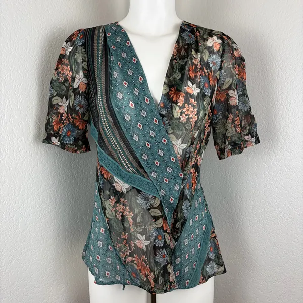 Anthropologie Tiny lovely patchwork wrap top - Image 3