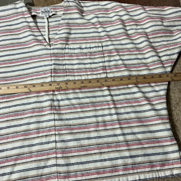 Woolrich Vintage Striped Flannel Tunic Women Medium Cream Oversized V-Neck Top - Image 4