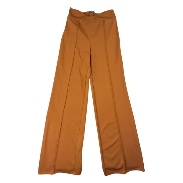 FORE Caramel Brown High Waisted Wide Flare‎ Leg Pants V Waistband Medium Pintuck - Image 2