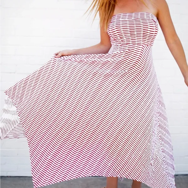 Anthropologie Maeve Caleta Handkerchief Red Stripe Strapless Dress XL New - Image 12