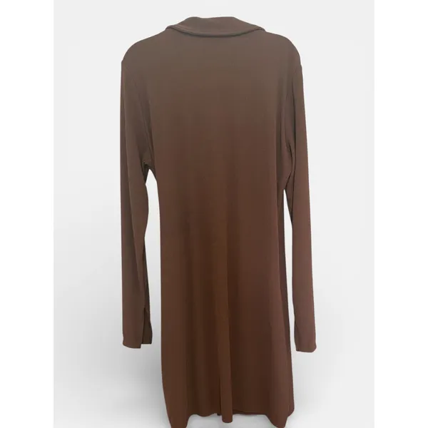 H&M Divided Ribbed Knit Wrap Mini‎ Dress Chocolate Brown Long Sleeve Collared - Image 4