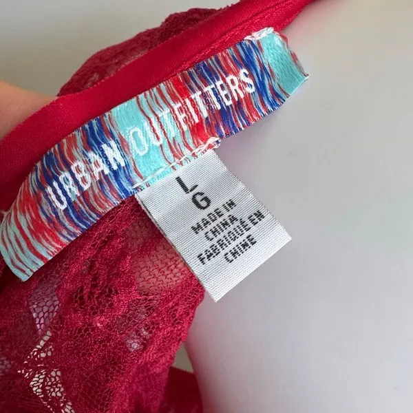 Urban Outfitters Maxine Knit Sheer Lace Maxi Dress Size L Red - Image 6