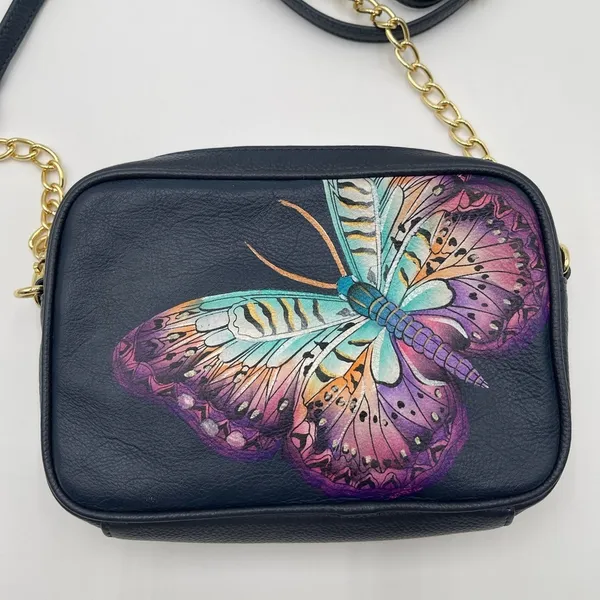 New Anuschka Hand Painted Leather RFID Camera Crossbody Bag Magical Wings - Image 4