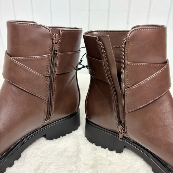 Unisa Dark Brown Casual Zip Up Ankle Boots with‎ Gold Buckle Size 8.5 - Image 5