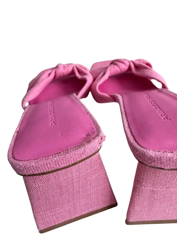 PRINCESS POLLY Pink Linen Knot Heels Sandals Sz 8 - Image 6