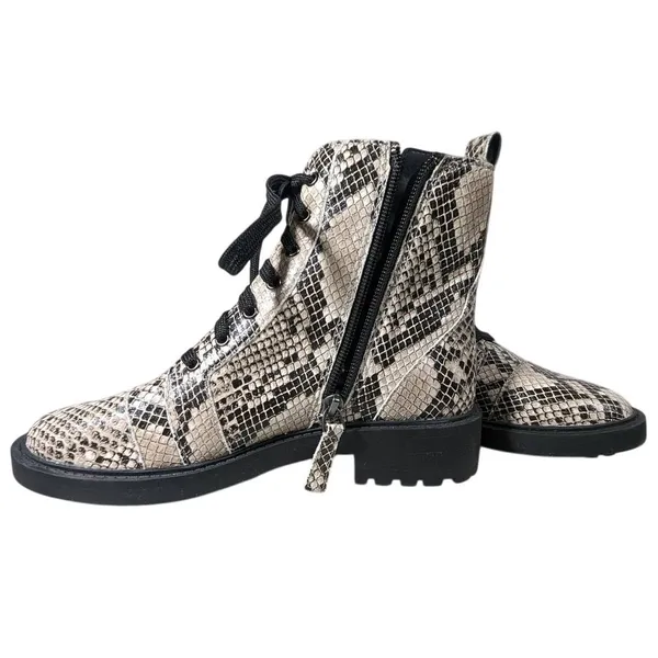 Linea Paolo Moto Boot 5.5 Snakeskin Print Lace Up‎ Ankle Boots Combat Booties - Image 13
