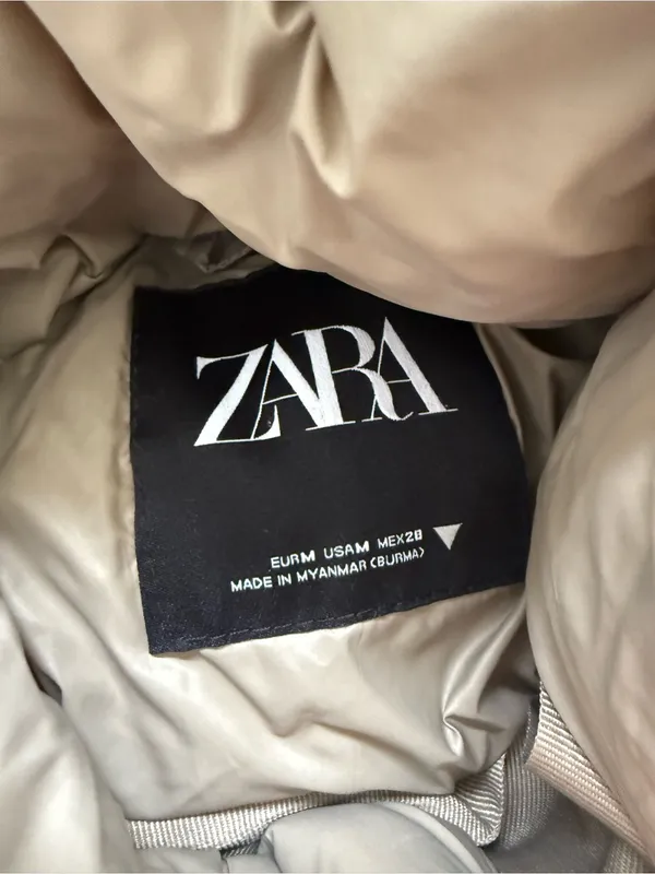Zara Beige Puffy Coat Size Medium - Image 6