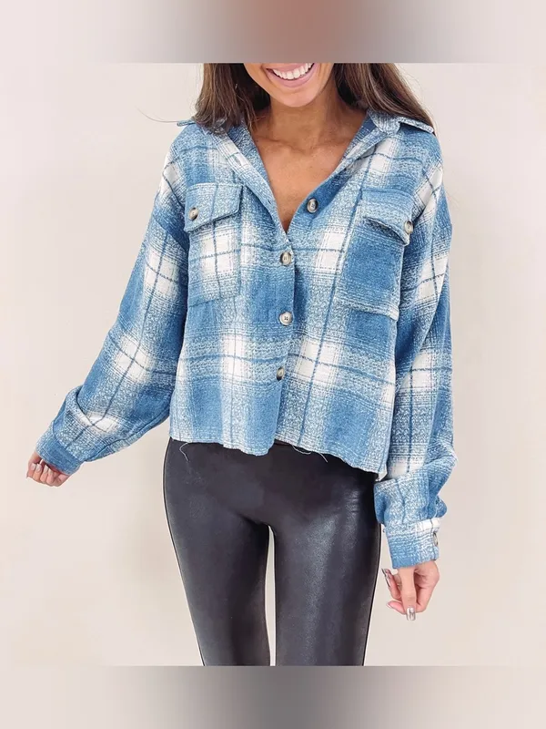 $65 NWOT Blue B collection Cleo Shacket in light blue plaid, L - Image 2