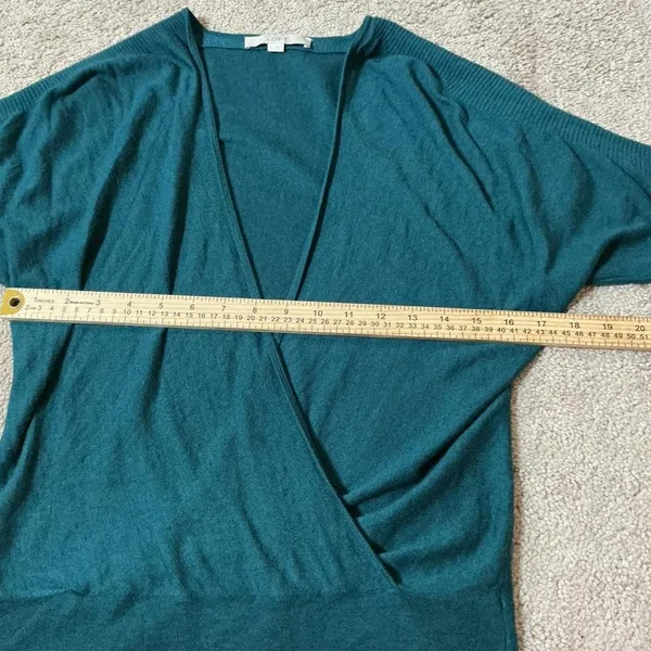 Loft Surplice Wrap Knit Sweater Women S Teal Green Dolman Sleeve V-Neck Ribbed‎ - Image 3