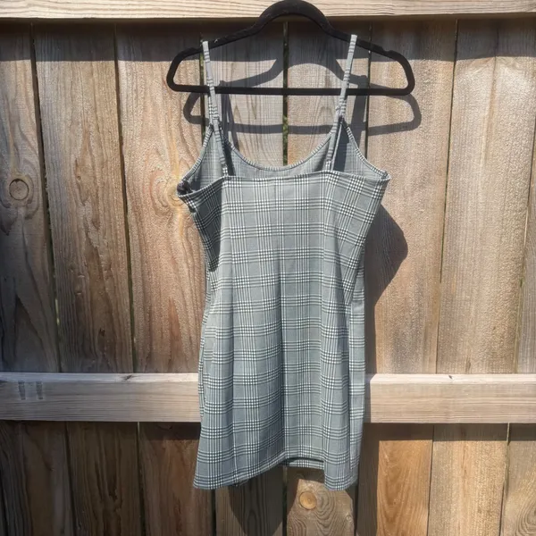 Forever 21 Grey Plaid Mini Dress Sleeveless Bodycon Adjustable Straps Large - Image 3