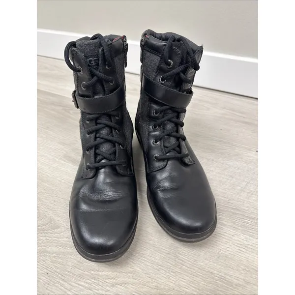 UGG Kesey 1005264 Waterproof Moto Boots Women’s 8 Black Wool Lined Leather - Image 3