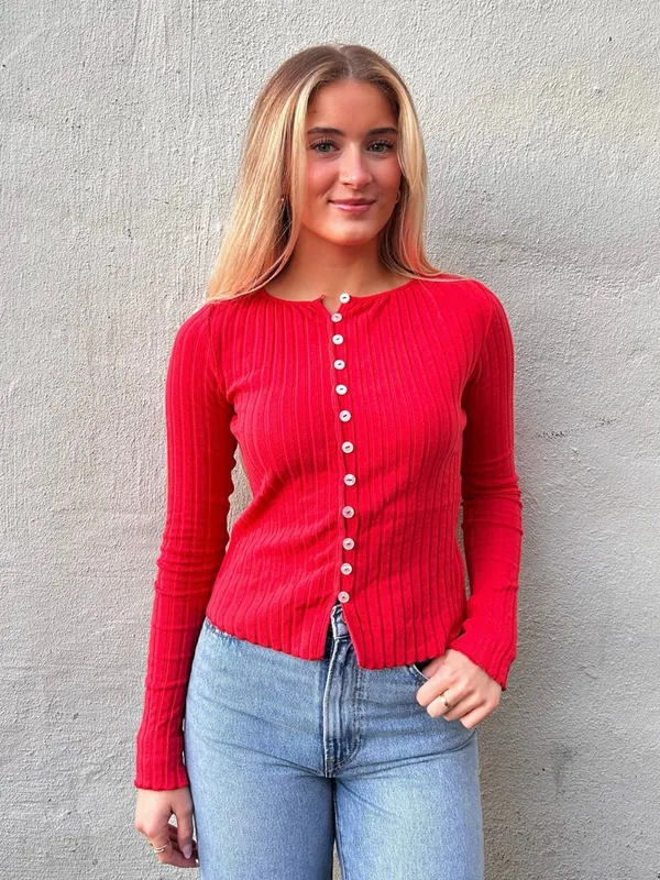 NWT Free People Tilly Long Sleeve Cardi-High Risk Red - Image 6