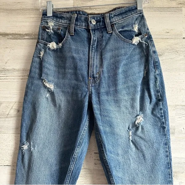 Abercrombie & Fitch Mom High Rise Jeans Denim Medium Wash Distressed Curve 25/0R - Image 3