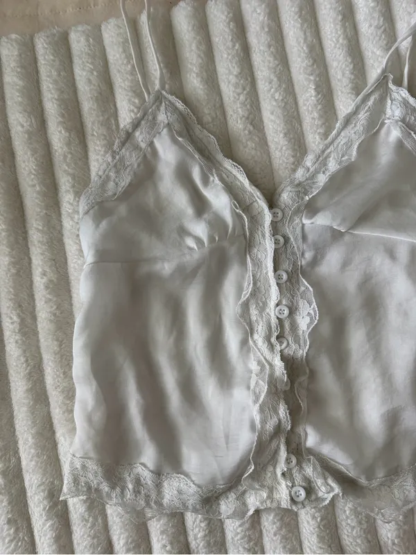 Princess Polly White Satin Lace-Trim Button Cami - Image 2