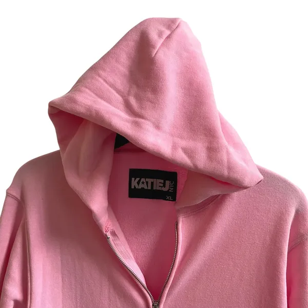 KATIE NYC Pink Zip Up‎ Hoodie Sweatshirt XL Cozy Fleece Lined Casual Streetwear - Image 2