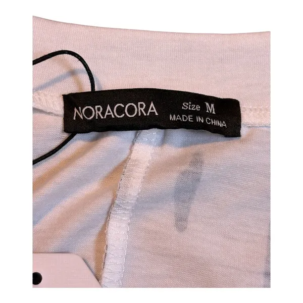 Noracora Abstract Stripe Maxi Dress Medium V-Neck Side Slit Black White‎ NWT - Image 11
