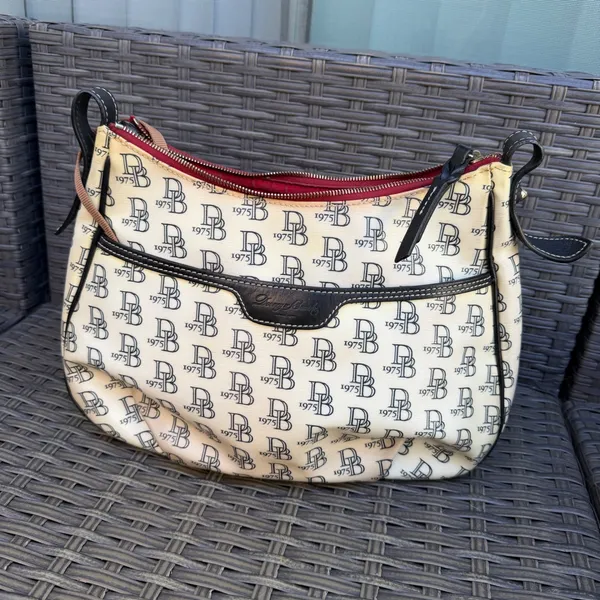 Vintage Dooney & Bourke 1975 Monogram Coated Canvas Hobo Shoulder Bag - Image 2