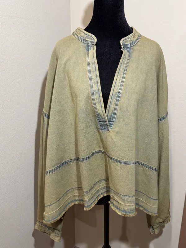 FP “We The Free” Jude Denim Oversized Washed Olive Green V-Neck Oversized Tunic - Image 3