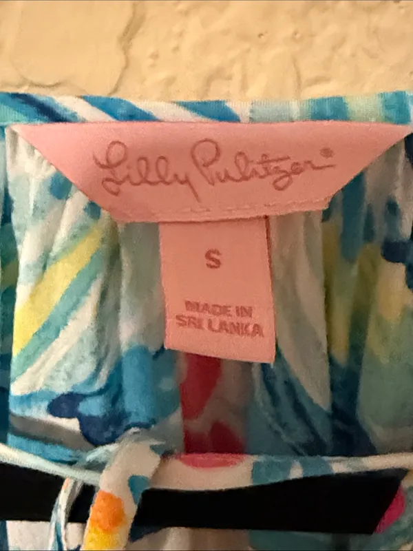 Lilly Pulitzer Blue Multi Tropical Print Peasant Top - Image 2