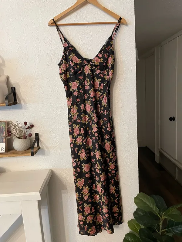 Zara Brown Maxi Slip Lingerie Style Print Dress Pink Floral Small - Image 2