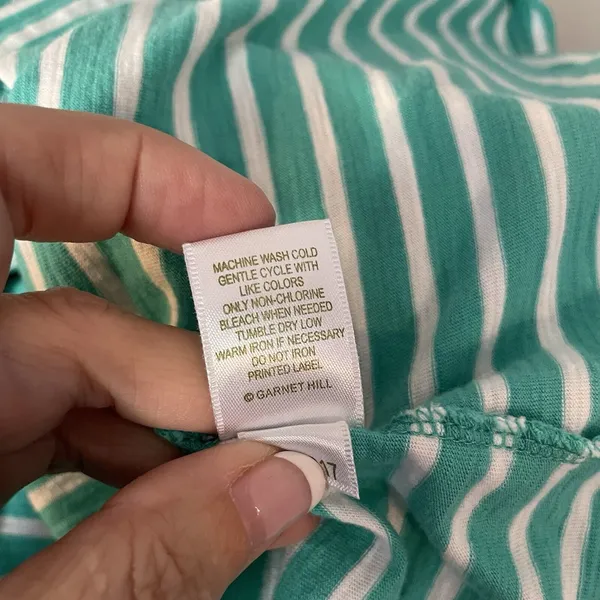 Garnet Hill Dress Womens 12 Green‎ White Striped Cotton Casual Nautical Coastal - Image 13