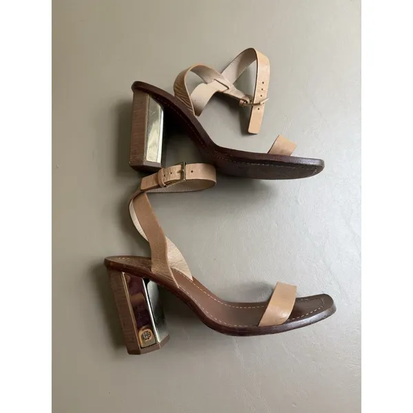 Women’s Designer Tory Burch Bleecker Leather Block Heel Sandals Strap Size 8 - Image 5