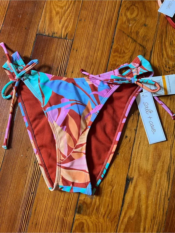 Salt + Cove Multicolor Tropical Leaf Bikini in Pink, Teal & Orange - Image 7