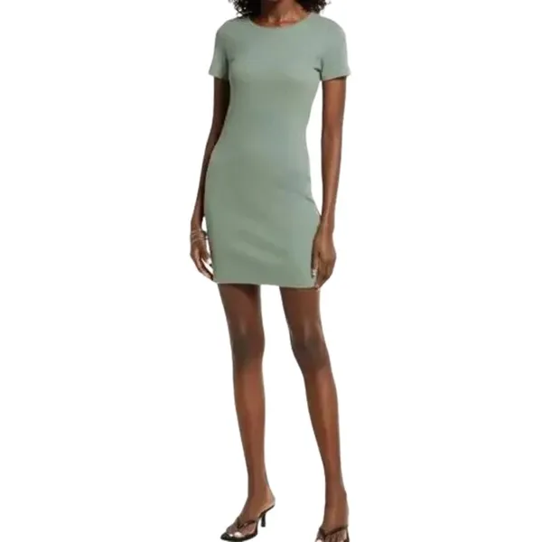 Open Edit Ribbed Bodycon Dress Sage Green Short Sleeve TShirt Dress XXS NWOT - Image 2