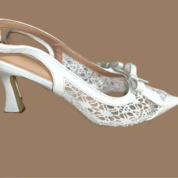 Elegant White patten leather lace design sling backs! - Image 7