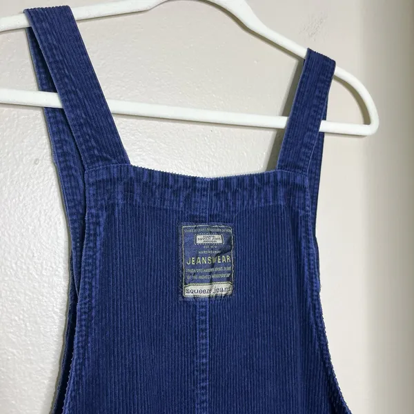 Women's Overall Dress Corduroy Ribbed Vtg 90s Grunge Navy Preppy M - Image 8