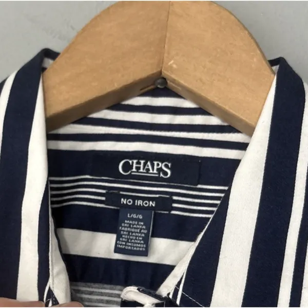 Chaps No Iron Button Up Shirt Size L Blue White Striped Preppy Business Casual - Image 5