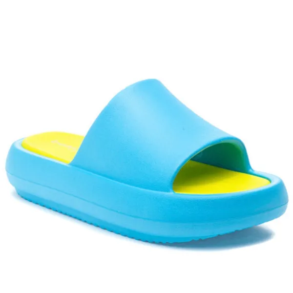 NIB Beach Slides by J/SLIDES SQUISH Turquoise/Yellow EVA 9M - Image 2