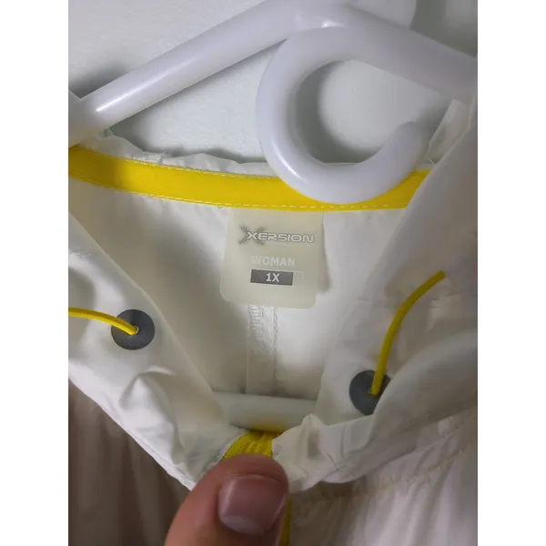 Xersion‎ Wm 1X Windbreaker Jacket Colorblock Blue White Yellow Hooded Full Zip - Image 2