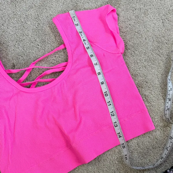 aerie Ribbed Crop Top Shirt Shortsleeve Back Criss Cross Straps in Pink Neon XXL - Image 9