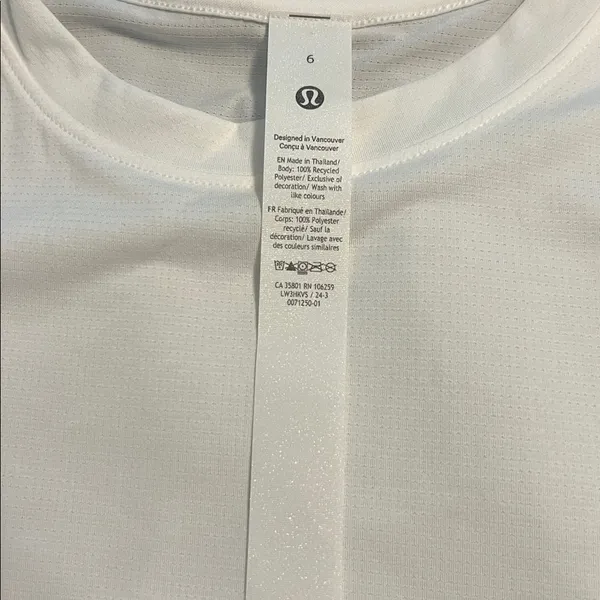 Lululemon Ultralight Waist Length T Shirt Size 6 White - Image 2