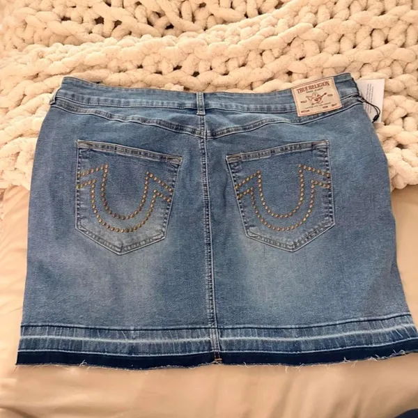 True Religion Studded Denim Mini Skirt Light Mellow Wash - Image 5