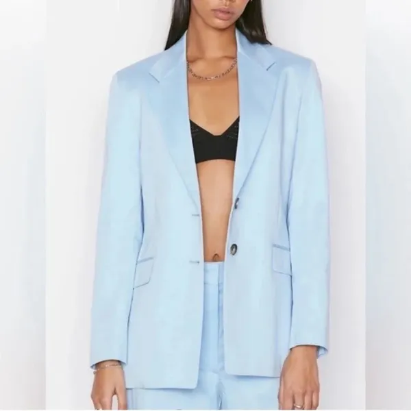 FRAME Sky Blue Oversized Poplin Blazer Jacket - Image 2