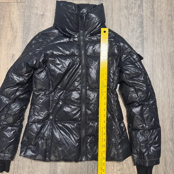 S13 Allie Shiny Black Puffer Down Jacket High Neck Funnel‎ Collar XS - Image 6