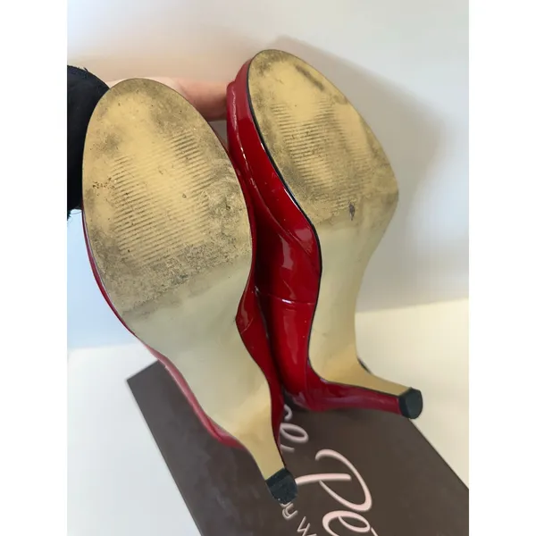 Rose Petals by Walking Cradles Prom Red Patent Peep Toe Heels Size 8.5 - Image 3