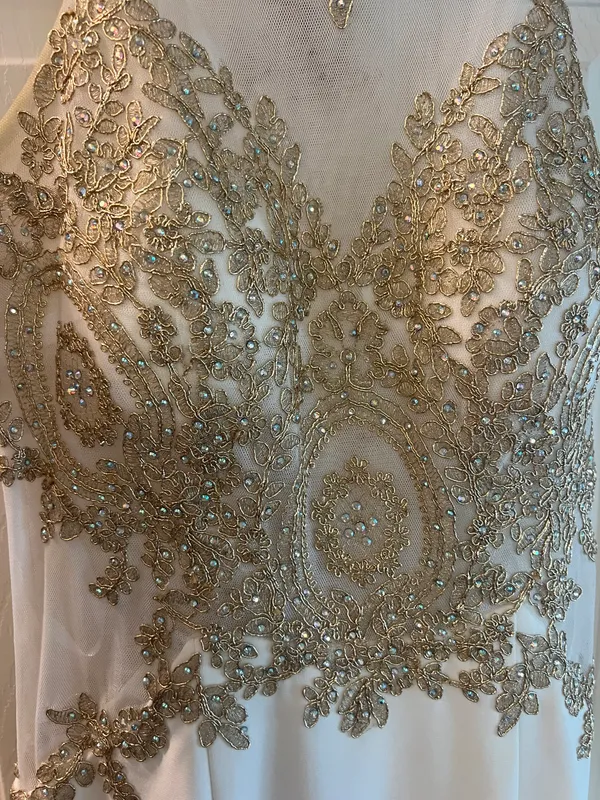 Prom dress white with gold beading. so beautiful! worn once - Image 2