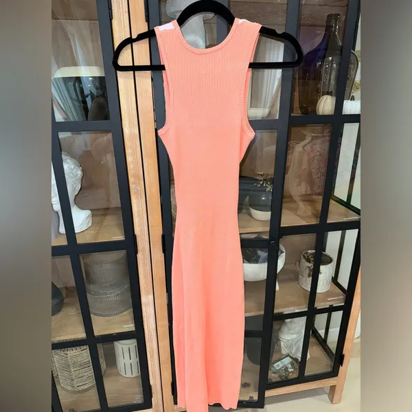 Petal & Pup Sofi midi dress bodycon ribbed colorblock coral pink slit cutout - Image 7