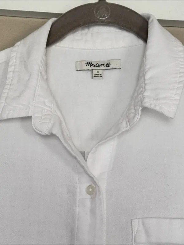MADEWELL Tie-Front Linen Button Down Shirt S 19” p2p Eyelet White EUC - Image 3
